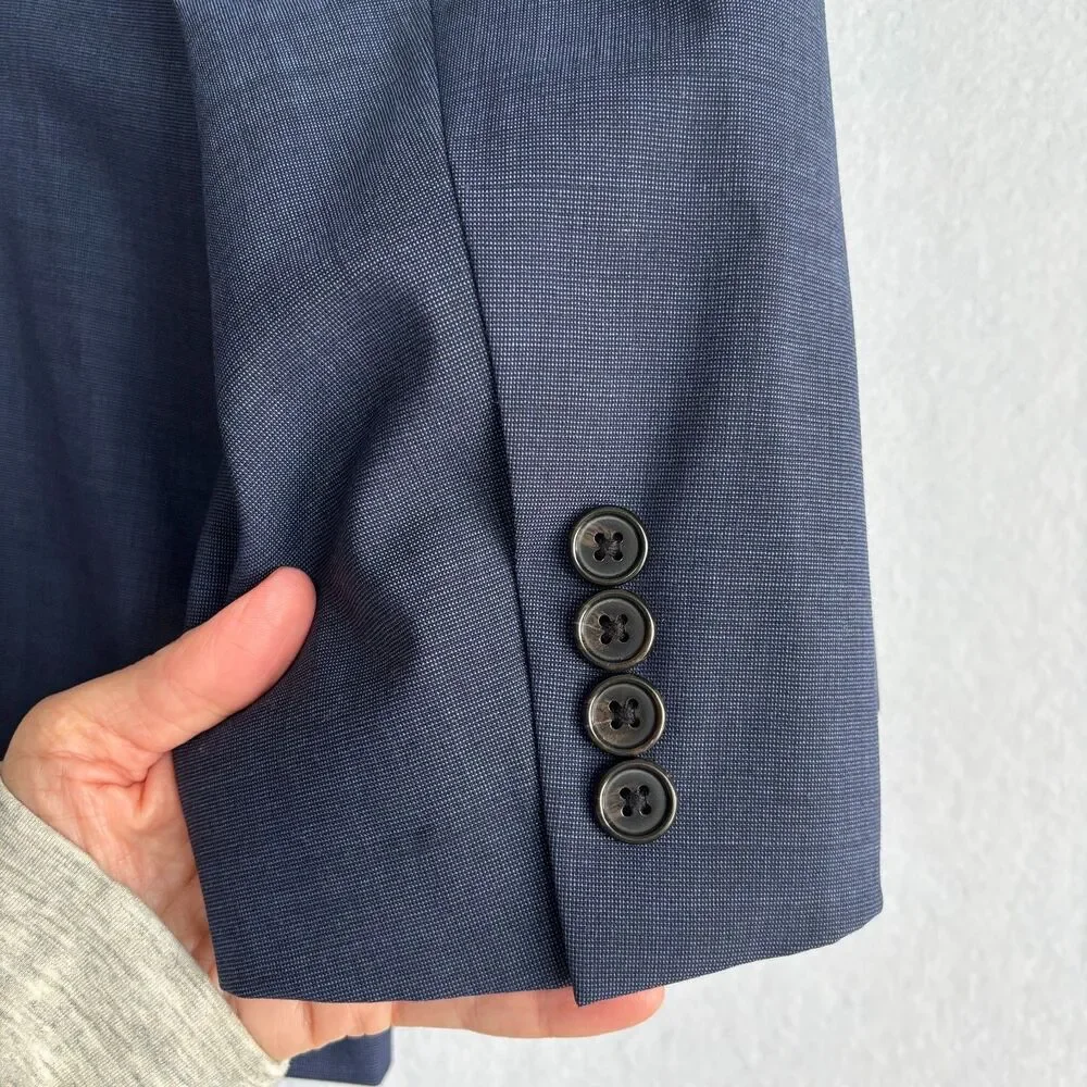 Ralph Lauren Wool Suit Jacket Blazer Mens 46R Navy Blue Formal Preppy Wedding